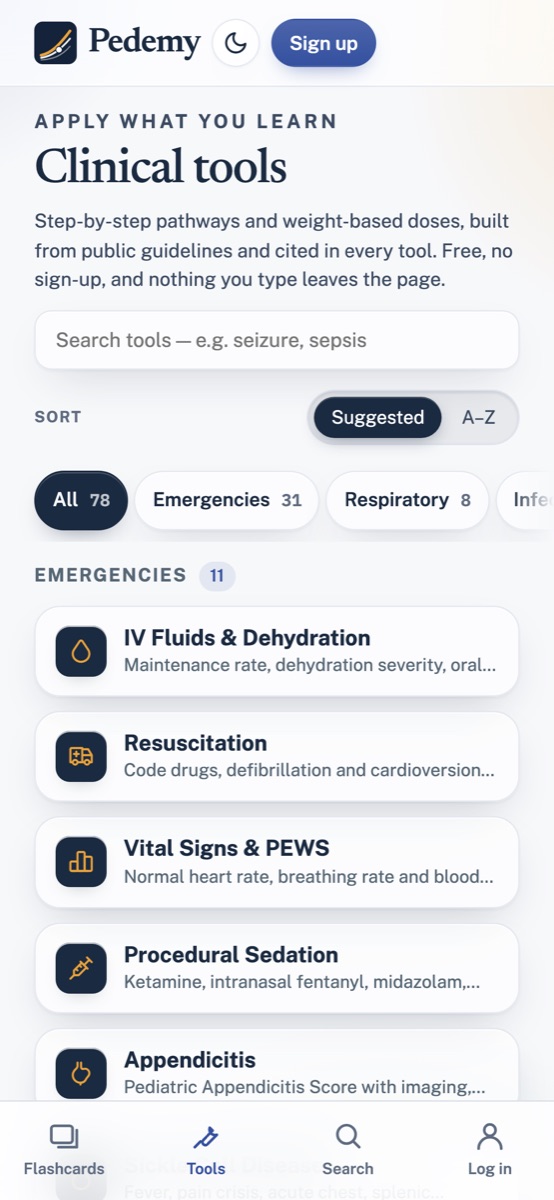 Pedemy clinical tools on an Android phone